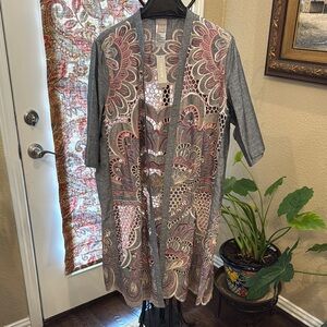 Chico's Gray and Pink Open-Front Jacket